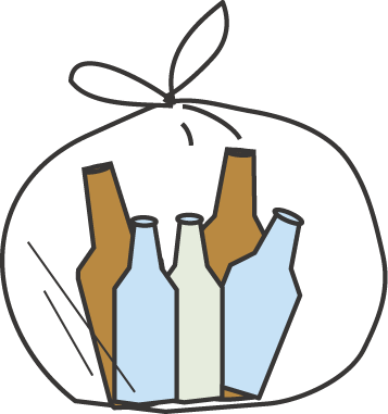 分別されたビンの袋