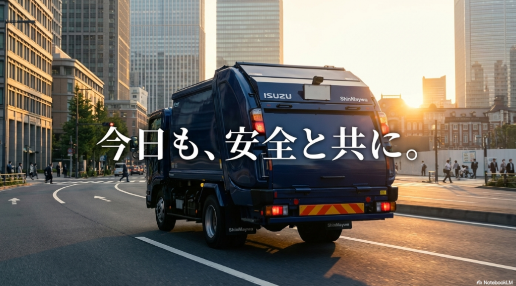 塵芥車メッセージ「今日も、安全と共に。」