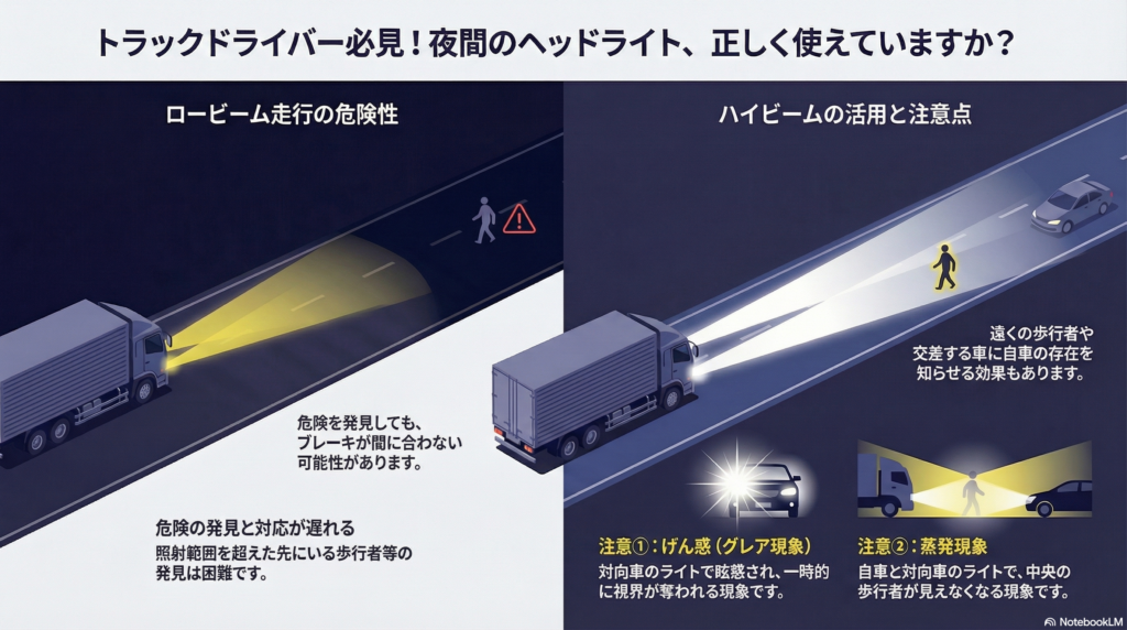 トラック夜間ヘッドライトの正しい使い方