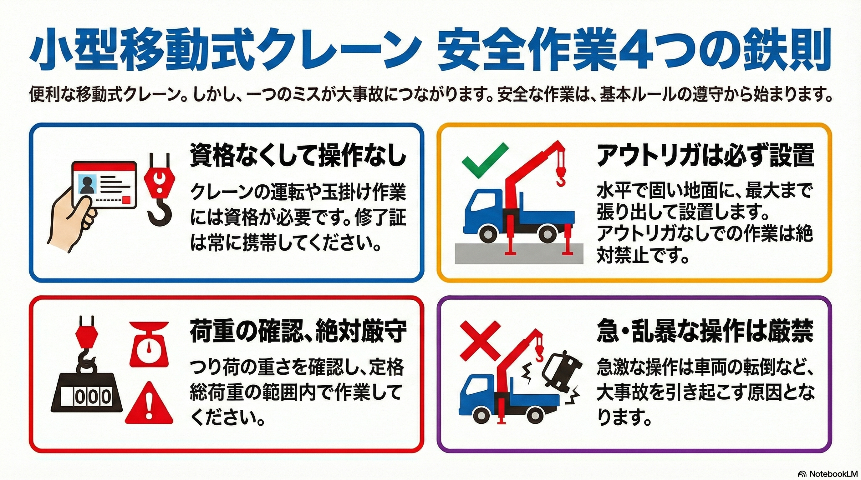 小型移動式クレーン安全作業鉄則インフォグラフィック